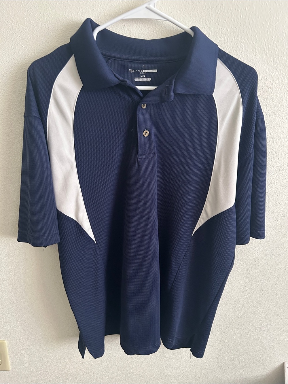 Grand Slam Men's Performance Navy Polyester Polo with White Contrast Panels: L